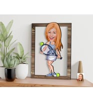 BK Gift Kişiye Özel Kadın Tenis Oyuncusu Karikatürlü 3D Ahşap Tablo, Sevgiliye Hediye, Arkadaşa Hediye, Yıl Dönümü Hediyesi, Doğum Günü Hediyesi-1