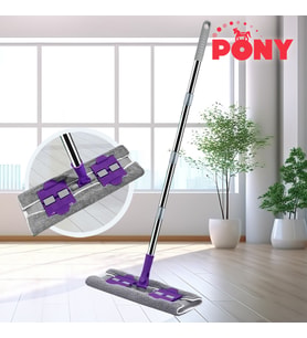 PONY MANDALLI MOP MİKROFİBER YÜZEY TEMİZLİK SETİ PASPAS YER DUVAR CAM KISKAÇLI KLİPSLİ (Mor)
