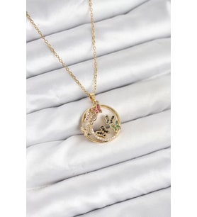 316L Çelik Zincir Gold Renk Zirkon Taşlı Kelebekli Kadın Kolye - TJ-BKO10609