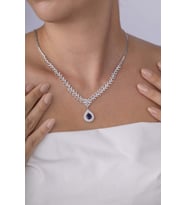 Gümüş Pazarım Hürrem Sultan Modeli Safir Taşllı Damla Motifli 925 Ayar Gümüş Kolye