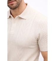 Erkek Yazlık Triko Tişört Kısa Kol Polo Yaka Düğmeli T-Shirt - Krem