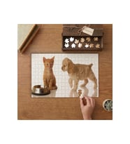 Mama Kabının Başındaki Kedi ve Köpek Tasarımı 240 parça Ahşap Puzzle Ahşap Kutuda MP02503