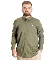 Mode XL Büyük Beden Erkek Gömlek U.Kol Tom Oxford 23303 Haki
