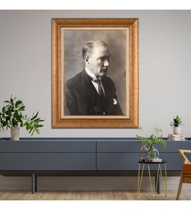 Altın Varaklı Çerçeveli Paspartulu Atatürk Tablo DC0968 (Gold)