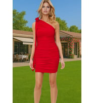 Bodycon Tek Omuzlu Mini Elbise Polyester Elastan Karışımlı Yazlık Şık Elbise Rahat Kullanım