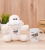 Kişiye Özel Youtube Tasarım Fotoğraflı Peluş Koyun ve Beyaz Kupa