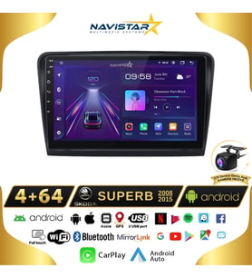 Skoda Superb 4GB + 64GB 2008-2015 Model Android 13 Kablosuz Carplay Navigasyon Multimedya Sistemi