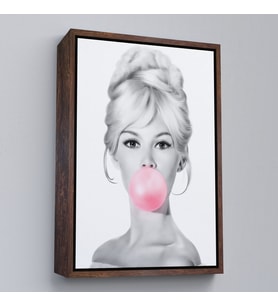Çerçeveli Brigitte Bardot Kabarcık Sakızlı Dekoratif Kanvas Duvar Tablosu (Kahverengi)