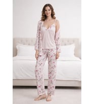 Kadın 3376 3'lü Viscon Sabahlık Pijama Takımı