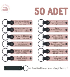 Mevlüt Ve Benzeri Toplantılara 50'li Set, Kişiye Özel İsim Yazılı Deri Anahtarlık, Pudra & Lacivert