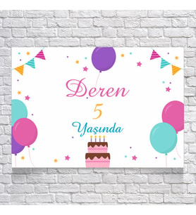 Pasta ve Balon Temalı Doğum Günü Afişi 35X50 cm