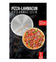 6 lı  Paslanmaz Çelik Pizza-Lahmacun Tepsisi - Delikli Tasarım ile Mükemmel Pişirme  32 cm 722228