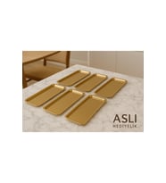 Gold Renk Baton Çay ve Kahve Servis Tepsisi, 6'lı Set