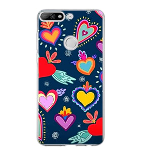 PrintiFy Huawei Y7 2018 ile Uyumlu 1mm Slim Fit Retro Renkler 3 Baskılı Şeffaf  Kılıf