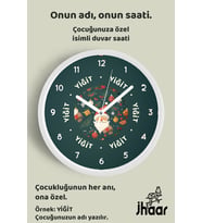 İsme Özel Yılbaşı Çocuk Odası Duvar Saati Orta Boy 30 cm Beyaz Camlı Sessiz