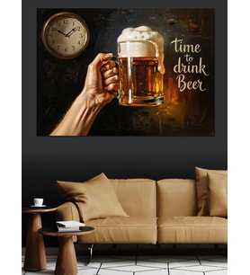 Bira Bardağı Ve "Time To Drink" Dekoratif Kanvas - Mdf Ahşap Tablo