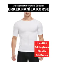 Özel Üretim Jinekomasti Dik Duruş Toparlayıcı Göbek Sıkılaştırıcı Elastik Erkek Fanila Korse (Beyaz)