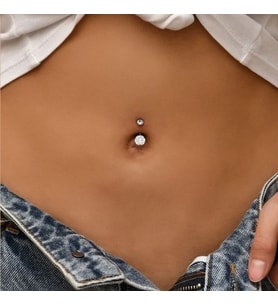 Çelik Zirkon Taşlı Göbek Piercingi Silver Rekli (Çok Renkli)