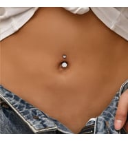 Çelik Zirkon Taşlı Göbek Piercingi Silver Rekli (Çok Renkli)
