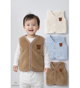3’lü Welsoft Yelek Seti Erkek Bebek Çocuk Kışlık Peluş Yumuşak Çıtçıtlı Bebek Yeleği (6-36 Ay) (Mavi - Ekru - Kahverengi)