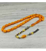 ÖRGÜ GÜMÜŞ PÜSKÜLLÜ KAPSÜL KESİM ATEŞ KEHRİBAR TESBİH (Sarı)