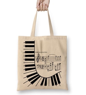 Piyano Müzik Notaları Bez Çanta Uzun Saplı