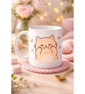 Northcity Sevimli Kedi Tasarımlı Porselen Kupa MODEL 193 – Kalpli Cute Cat Baskılı Kahve Kupası – Sevgiliye Hediye Sevimli Kupa