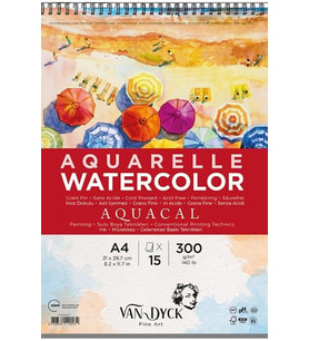 Van Dyck Sulu Boya Blok Aquacal İnce Dokulu Cldpres A4 Üstten Spiralli 15 Yaprak