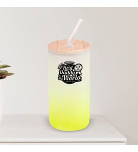BK Gift İsimli Dad Tasarımlı Sarı Renk Pipetli Buzlu Cam Bardak 600ml - 3, Babaya Hediye, Doğum Günü Hediyesi