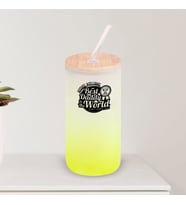 BK Gift İsimli Dad Tasarımlı Sarı Renk Pipetli Buzlu Cam Bardak 600ml - 3, Babaya Hediye, Doğum Günü Hediyesi
