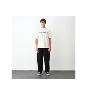 Unisex Bisiklet Yaka Baskılı Oversize T-Shirt - Beyaz