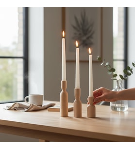 Şamdan Set, Mumluk (Kayın), Doğal Kayın Ağacı, El İşçiliği, 10cm 14cm 18cm