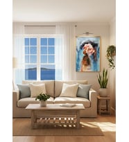 %100 El Emeği Çiçek Taclı Kadın Suluboya Tablo 70x50 cm