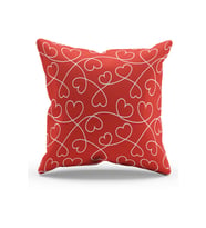 Moud's Çift Tarafı Baskılı Kırmızı Renkli Kalpler Desenli Süet Kırlent Kılıfı