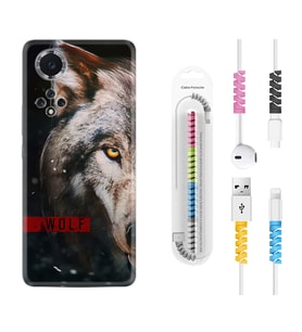 Huawei Nova Y70 Y90 Nova 9 SE  Kılıf Kablo Koruma Spiral Silikon Wolf Eyes 1758