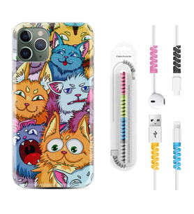 Apple iPhone 11 12 13 14 Pro Max Kılıf Kablo Koruma Spiral Silikon Kediler 1723