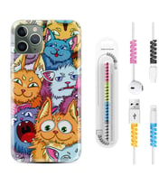 Apple iPhone 11 12 13 14 Pro Max Kılıf Kablo Koruma Spiral Silikon Kediler 1723
