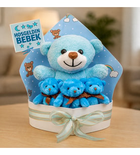 Hoşgeldin Bebek Tasarımlı Peluş Ayıcık Buketi
