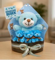 Hoşgeldin Bebek Tasarımlı Peluş Ayıcık Buketi (Model 1)