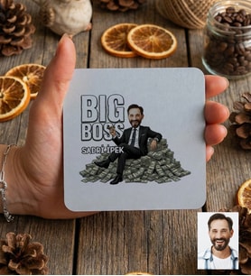 Kişiye Özel Karikatürlü Erkek Patron Bardak Altlığı Doğum Günü Hediyesi