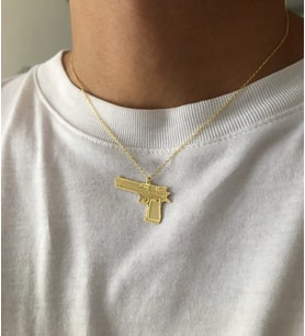 Altın Kaplama  Unisex Silah Gümüş Kolye