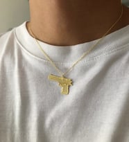 Altın Kaplama  Unisex Silah Gümüş Kolye