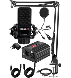 Midex MX-2020 Set Phantom Power Condenser Stüdyo Mikrofon Kayıt Paketi