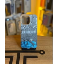 iPhone 14 Pro Max Uyumlu Renkli İllüstrasyon Özel Tasarım Silikon Kılıf (Gri - Mavi)