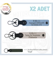 Motorcu Tarzına Özel İsim Plaka ve B Rh (-) Kan Grubu Yazılı Hediyelik x2 Anahtarlık, Pudra-Mavi-Ysl (Çok Renkli)