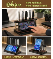 Kişiye Özel Çok Fonksiyonlu  Ahşap Kalem ve Telefon standı - Şık Masa Düzenleyici-Kalemlik & Telefon ve tablet standı Ofis Dekoru
