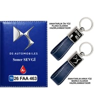 Plakanıza Özel DS Automobiles Logolu Lacivert Ruhsat Kabı ve Anahtarlık