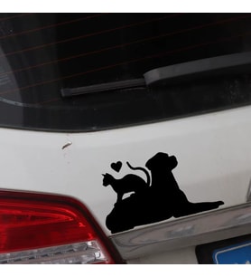 Kedi Köpek Dostluğu Araba bağaj kapısı Sticker Siyah Renk 15CM