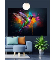Neon Parlak Kolibri Kuşu Dekoratif Kanvas - Mdf Ahşap Tablo