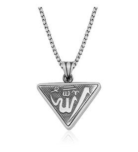 925 Ayar Gümüş Üçgen Allah Yazılı Cevşen Dualı Kolye
